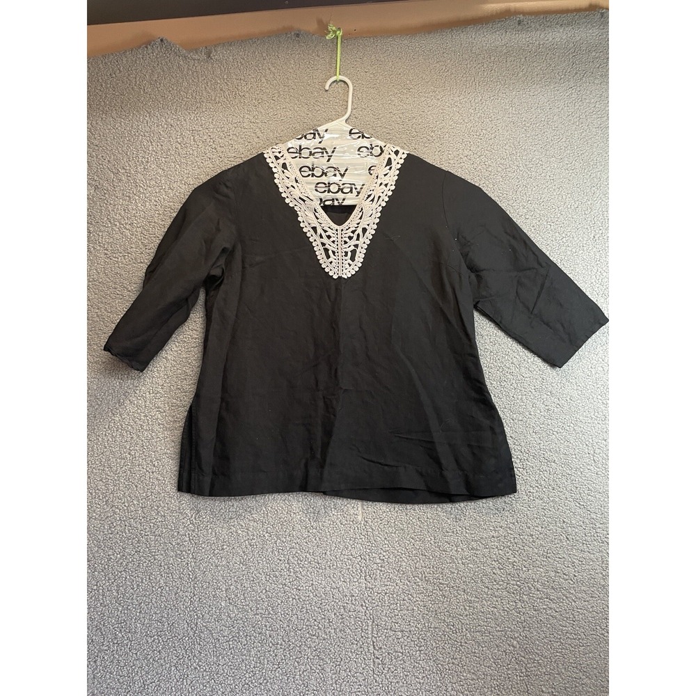 PREMISE Top Womens Size Large L Black Blouse Easy Care‎ Office Career Shirt